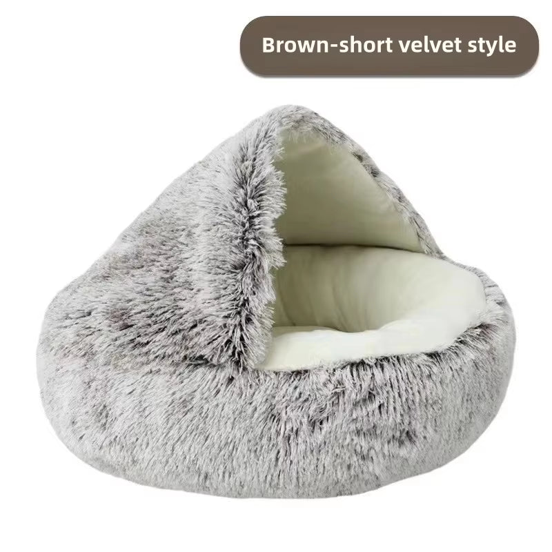 Autumn and Winter Soft Plush Pet Bed and Pet Bed Winter Warm and Cold Plush Comforter Nest Shell Cat Nest Semi-Enclosed Cat Nest